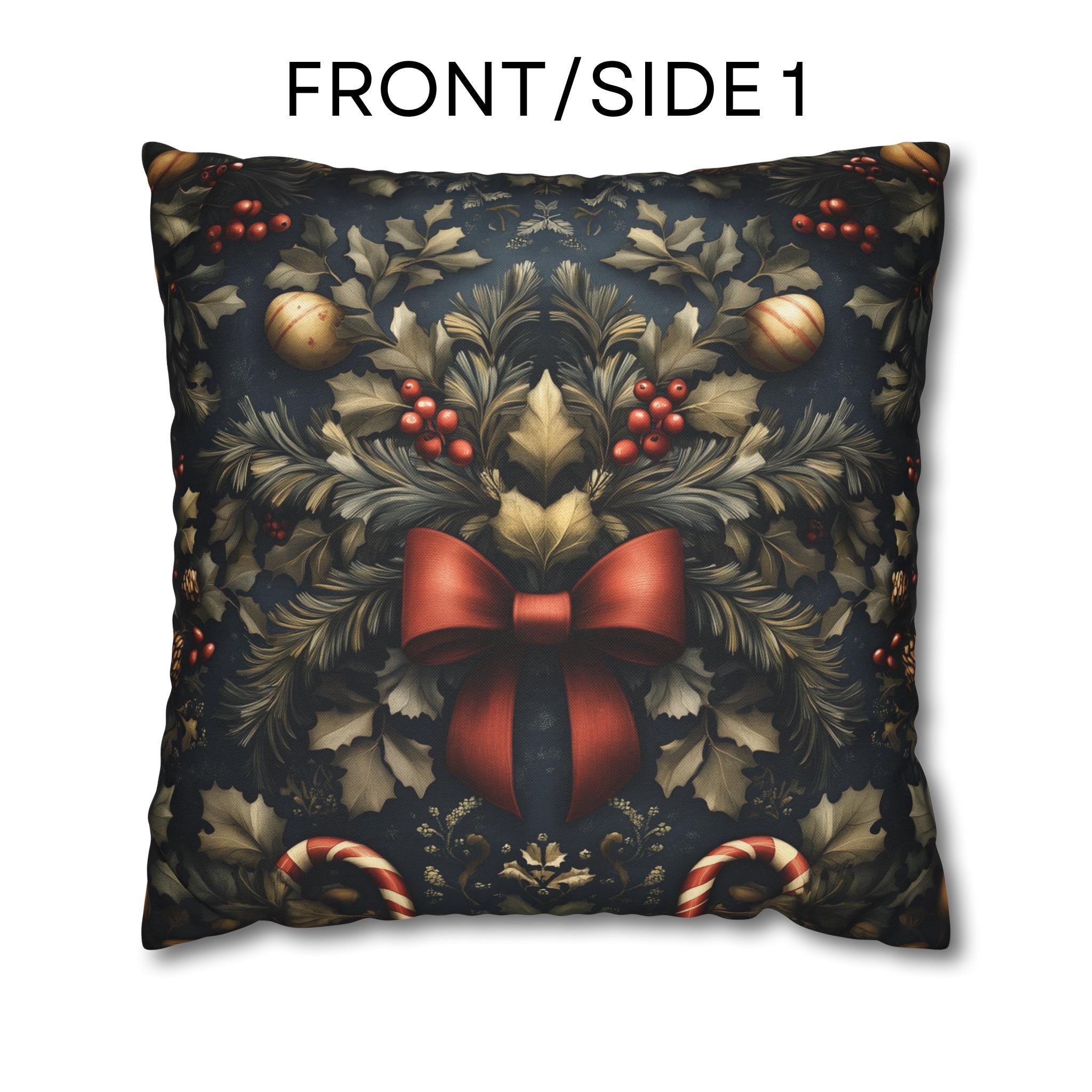 Midnight Holiday Pillow Cover: Morris-Style Christmas Theme in Navy, Gold & Red