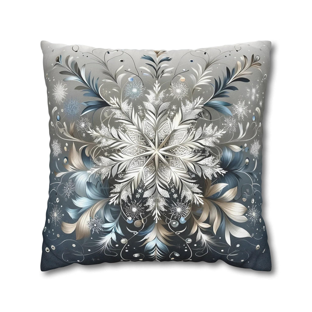 Elegant Snowflakes Throw Pillow Cover | Serene Silver & Blue Design | Sophisticated Holiday Charm