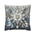Elegant Snowflakes Throw Pillow Cover | Serene Silver & Blue Design | Sophisticated Holiday Charm