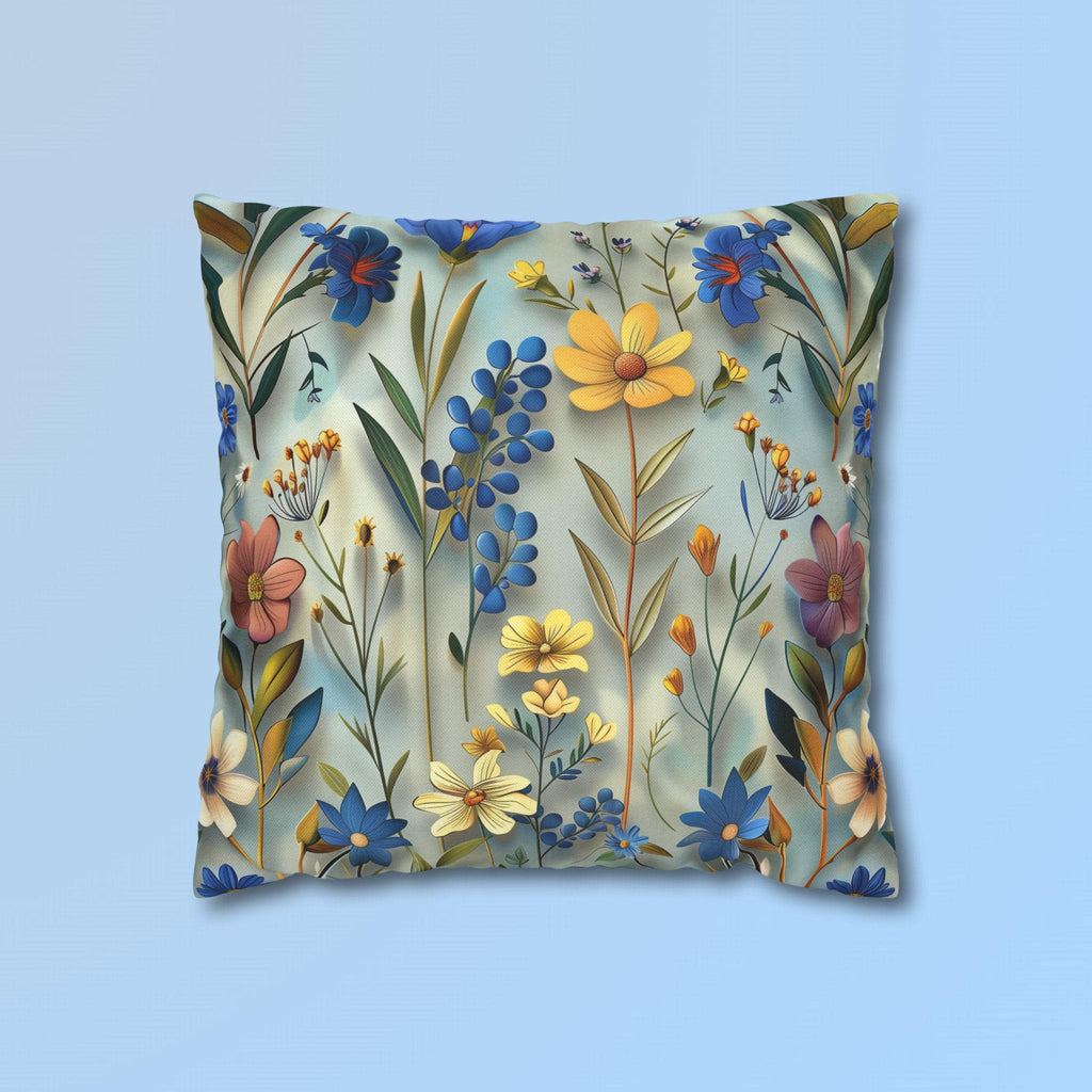Floral Garden Pillow Cover: Rich Blue Yellow Pink Flowers