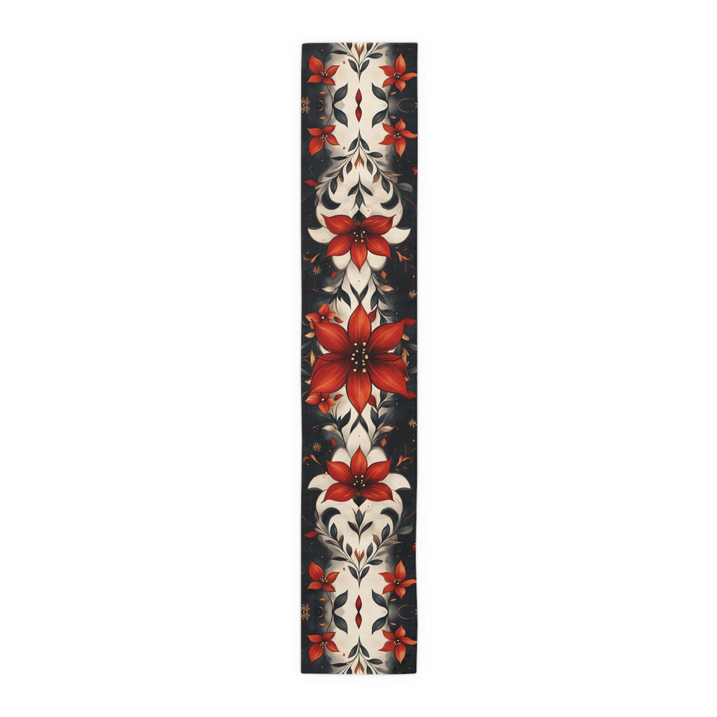 Fleur de Lis Poinsettia Table Runner: Festive Red & Navy Winter Decor