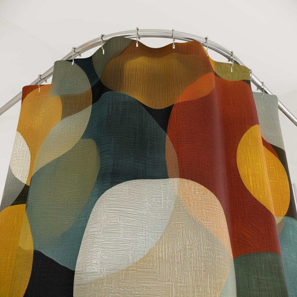 Retro Fabric Shower Curtain: Earthy Mid-Century Modern Design