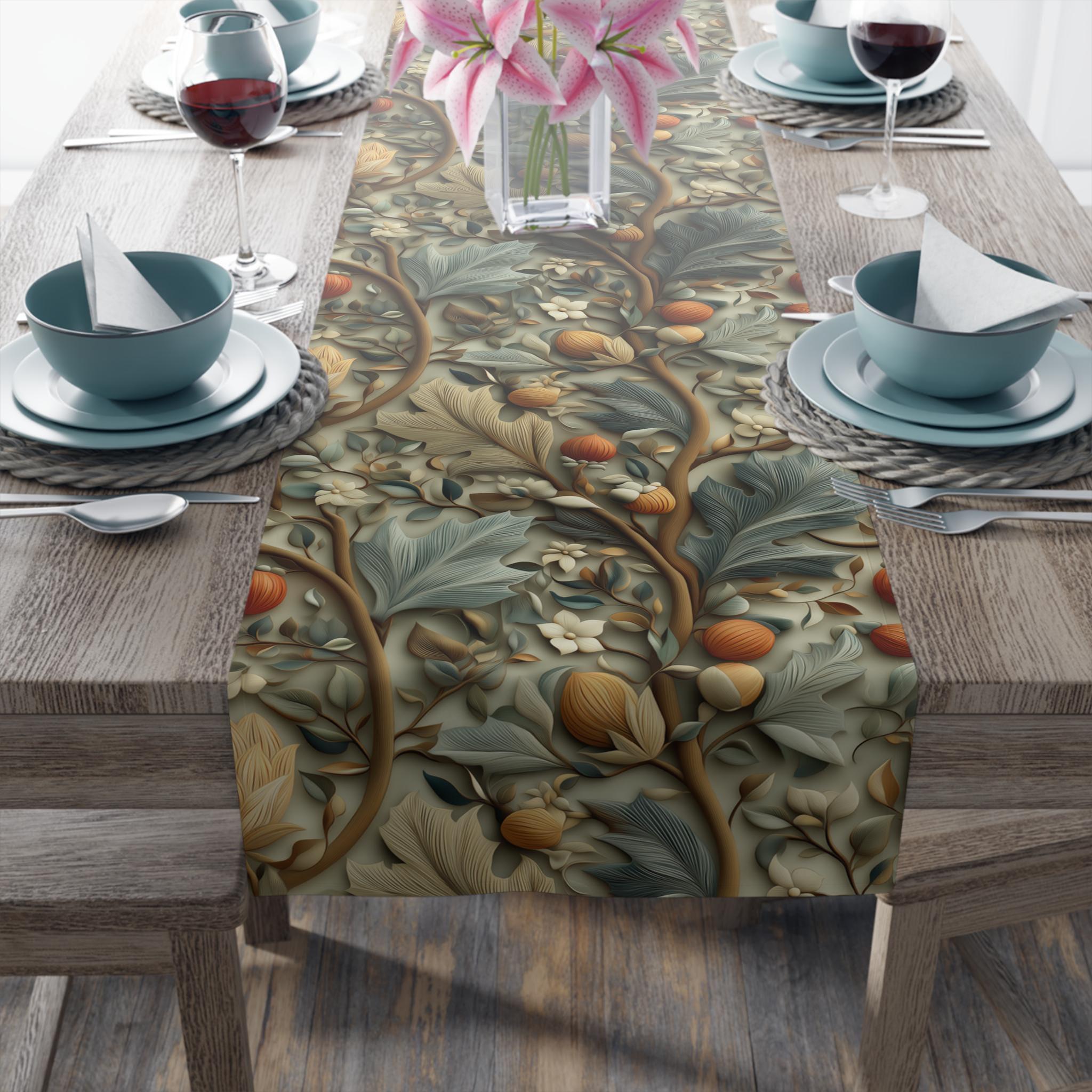 Autumn Table Runner: William Morris Inspired Botanical Vines Tapestry