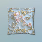 Rococo Coquette Pillow Cover: Pink Flowers, Gold Accents