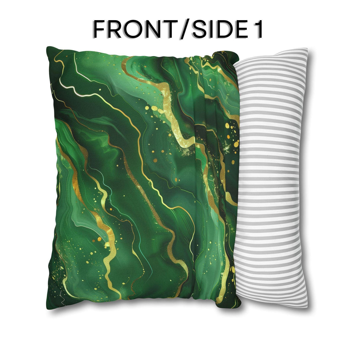 Green Waves Throw Pillow Cover: Emerald  and Deep Green with Gold Accents