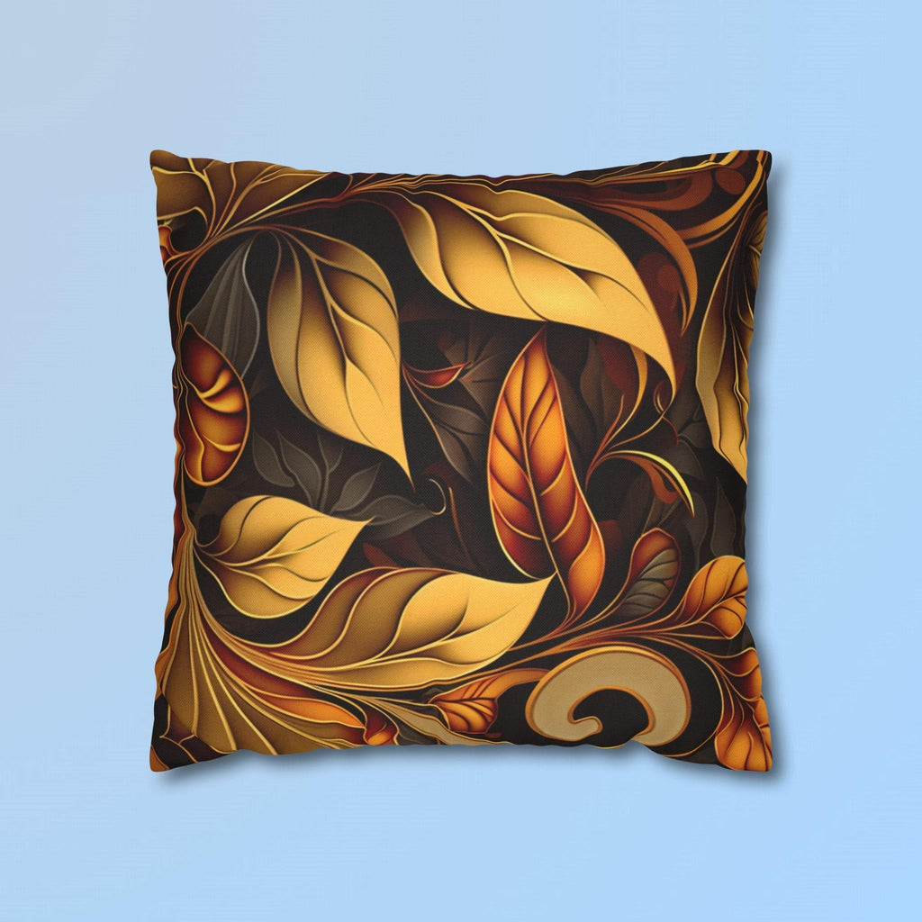 Autumnal Leaves Throw Pillow Cover: Orange and Gold Foliage on Rich Brown Background
