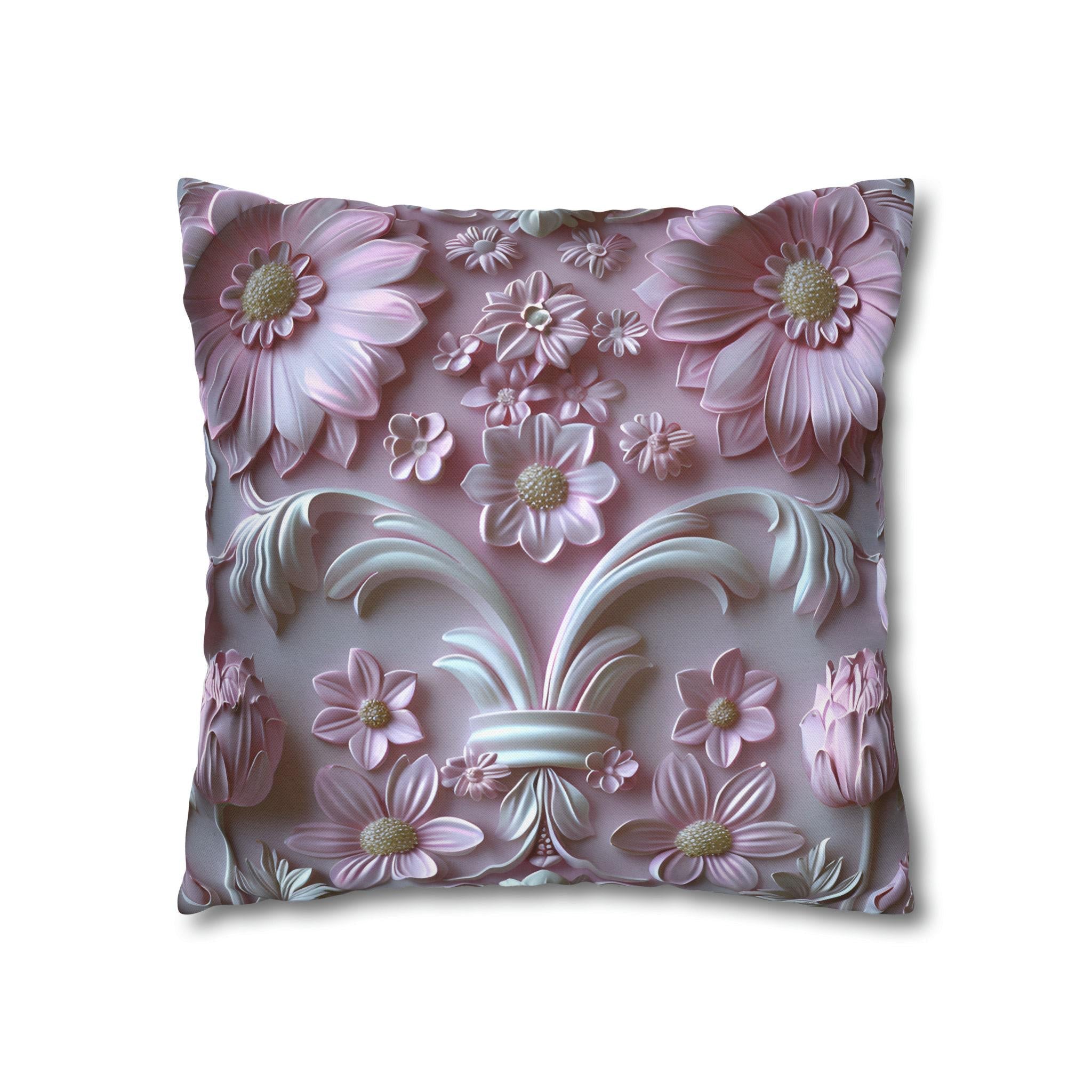 Pink Floral Coquette Pillow Cover: Rococo Style Cushion
