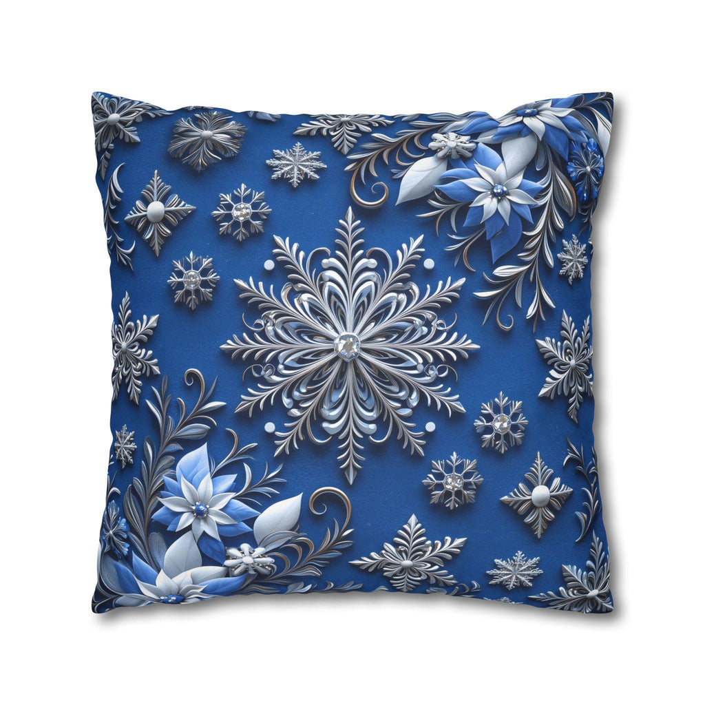 Winter Snowflake Square Pillowcase, Blue Decorative Pillow Cover, Christmas Holiday Home Decor