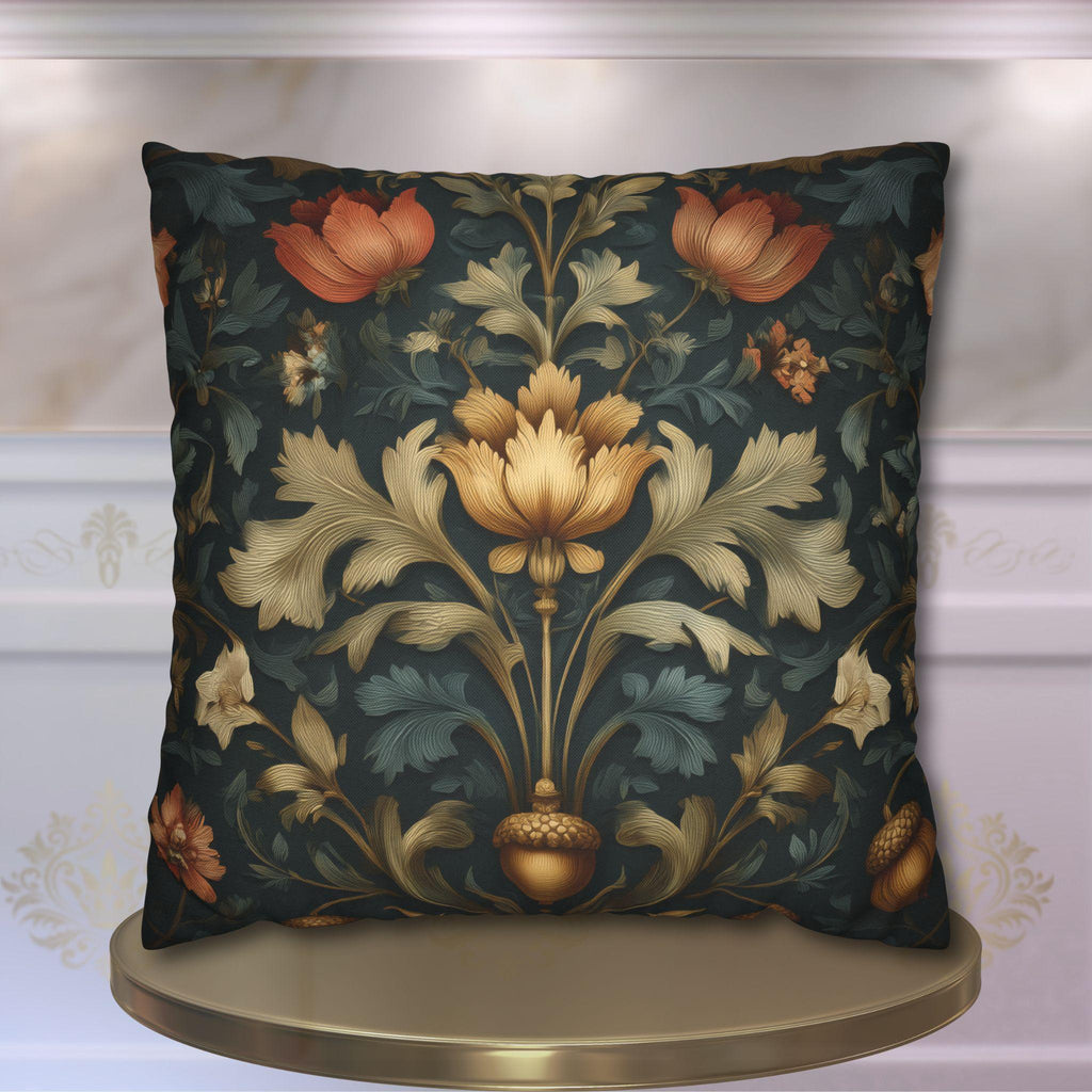 William Morris Inspired Fall Pillow Cover: Dark Teal Gold Rust Floral