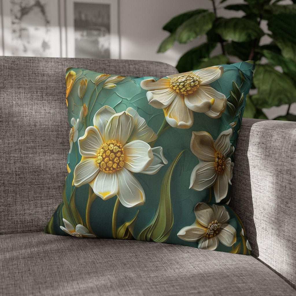 Teal Floral Pillow Cover: Clementine Botanical Garden Accent Cushion