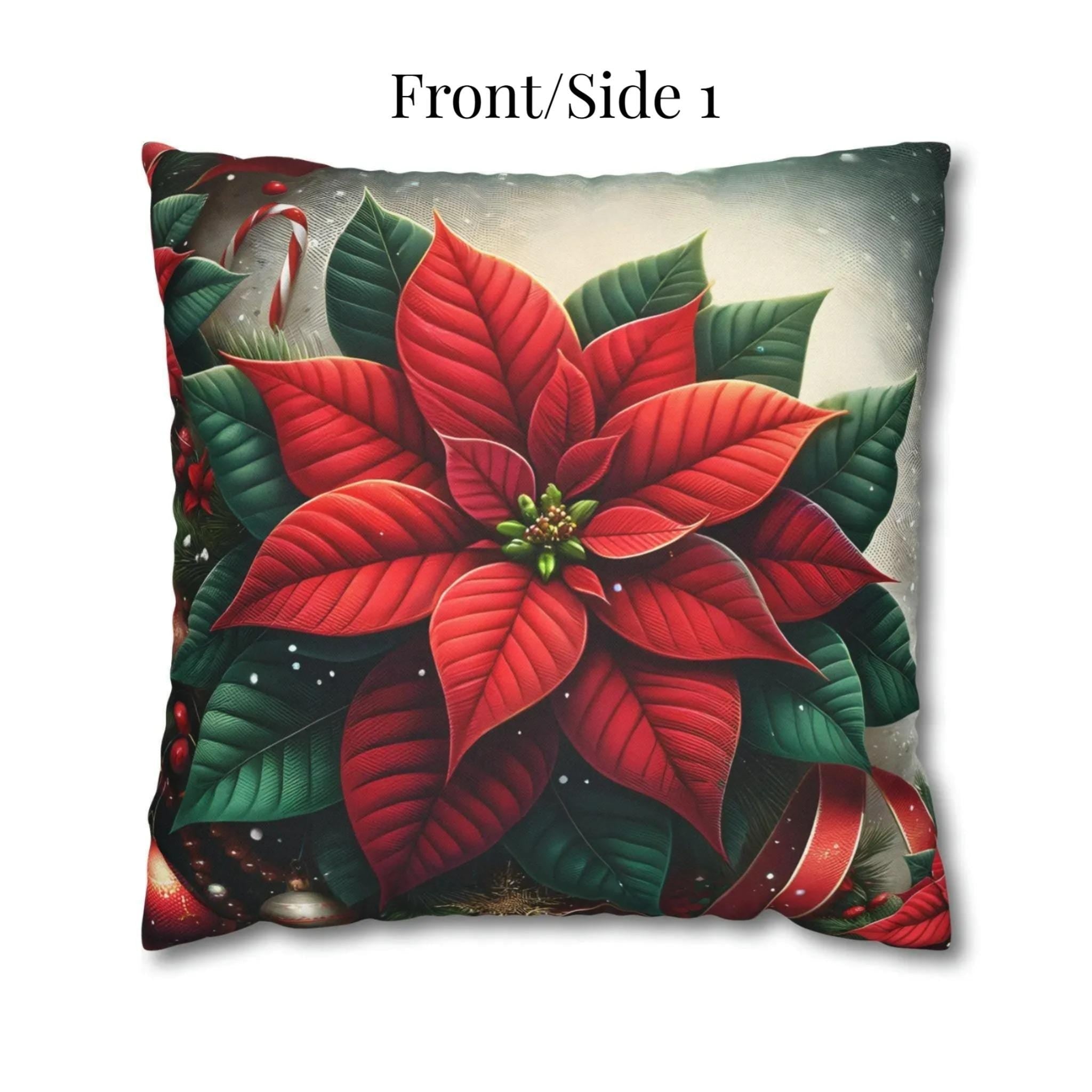 Festive Poinsettia Christmas Pillow Cover: Hypoallergenic Holiday Cushion Case in 4 Sizes