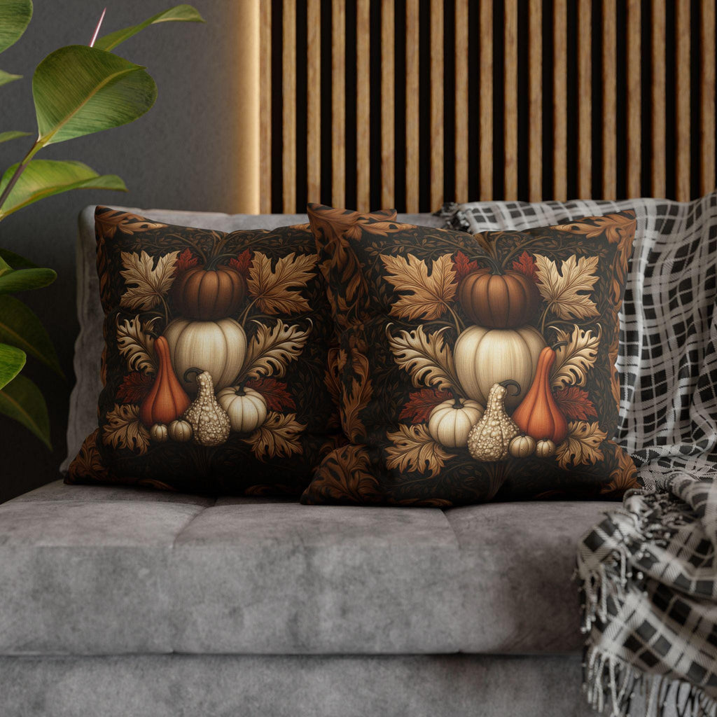 William Morris Inspired Fall Pillow Cover:  Copper, Burnt Orange, Caramel on Dark Brown