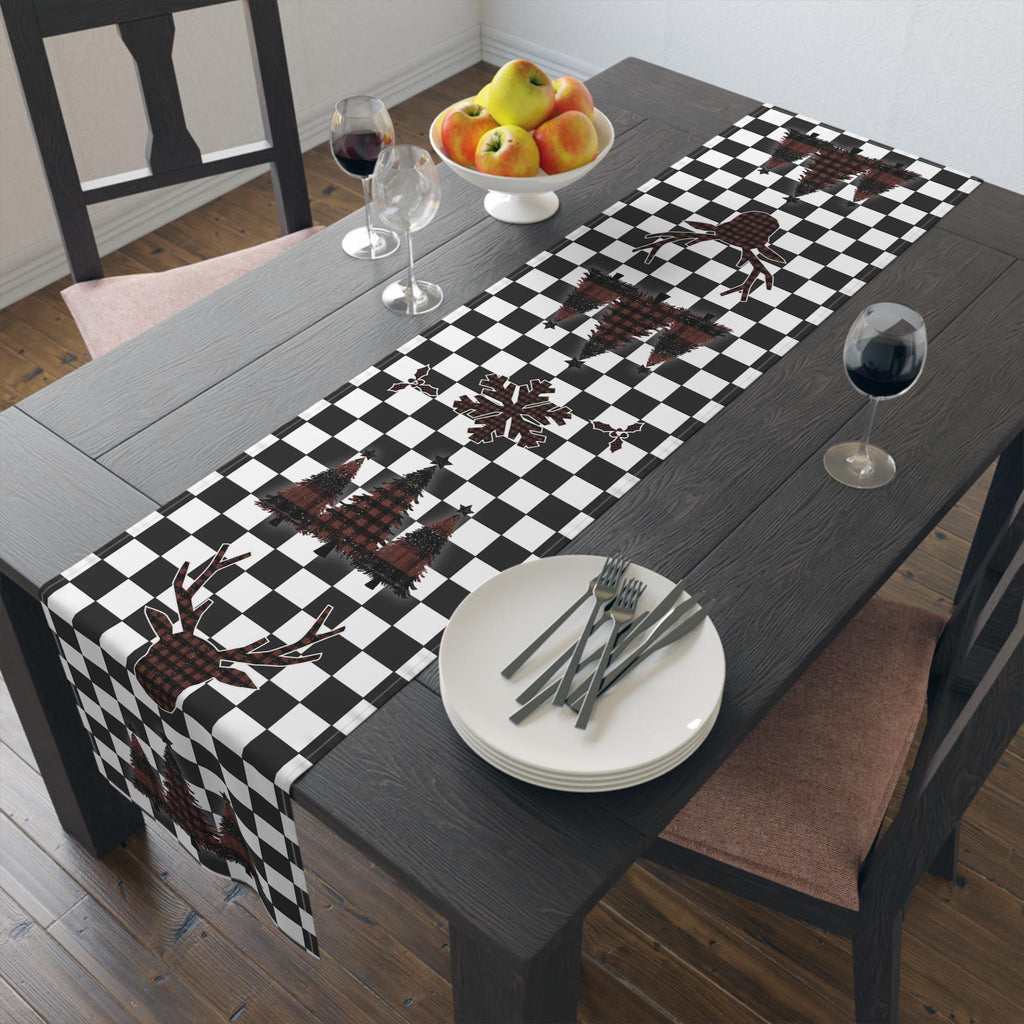Plaid Christmas Icon Checkered Table Runner:  Modern Twist on Classic Holiday Decor