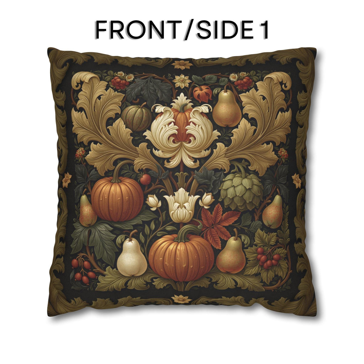 William Morris Inspired Fall Pillow Cover: Autumn Harvest Tapestry, Pumpkin, Pear & Gold