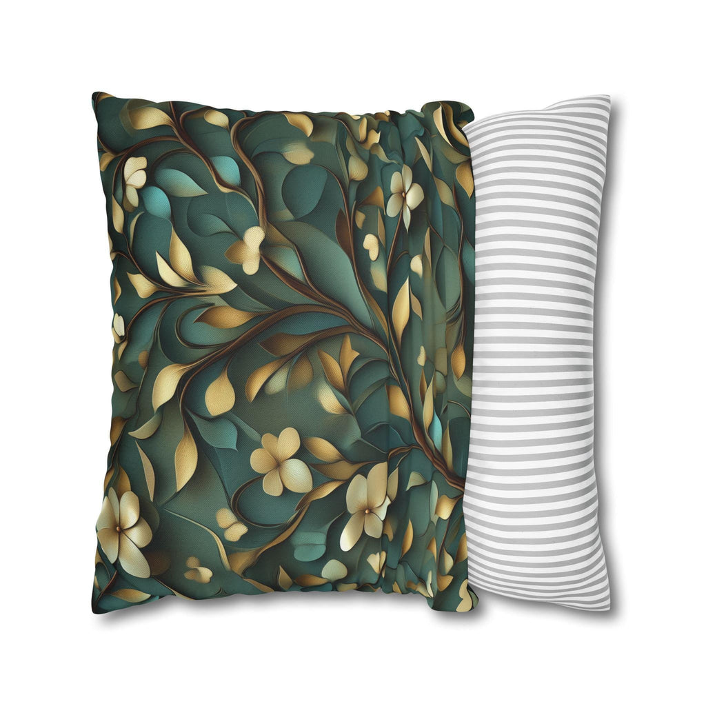 Luxurious William Morris Inspired Floral Pillowcase: Green & Gold Botanical Square Cushion Cover