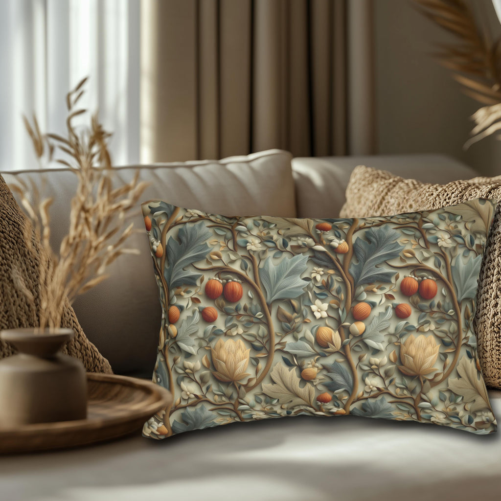 William Morris Autumn Vines Lumbar Pillow: Botanical Tapestry Design