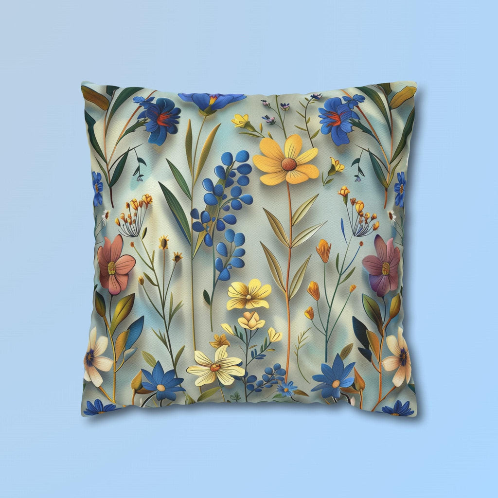 Floral Garden Pillow Cover: Rich Blue Yellow Pink Flowers