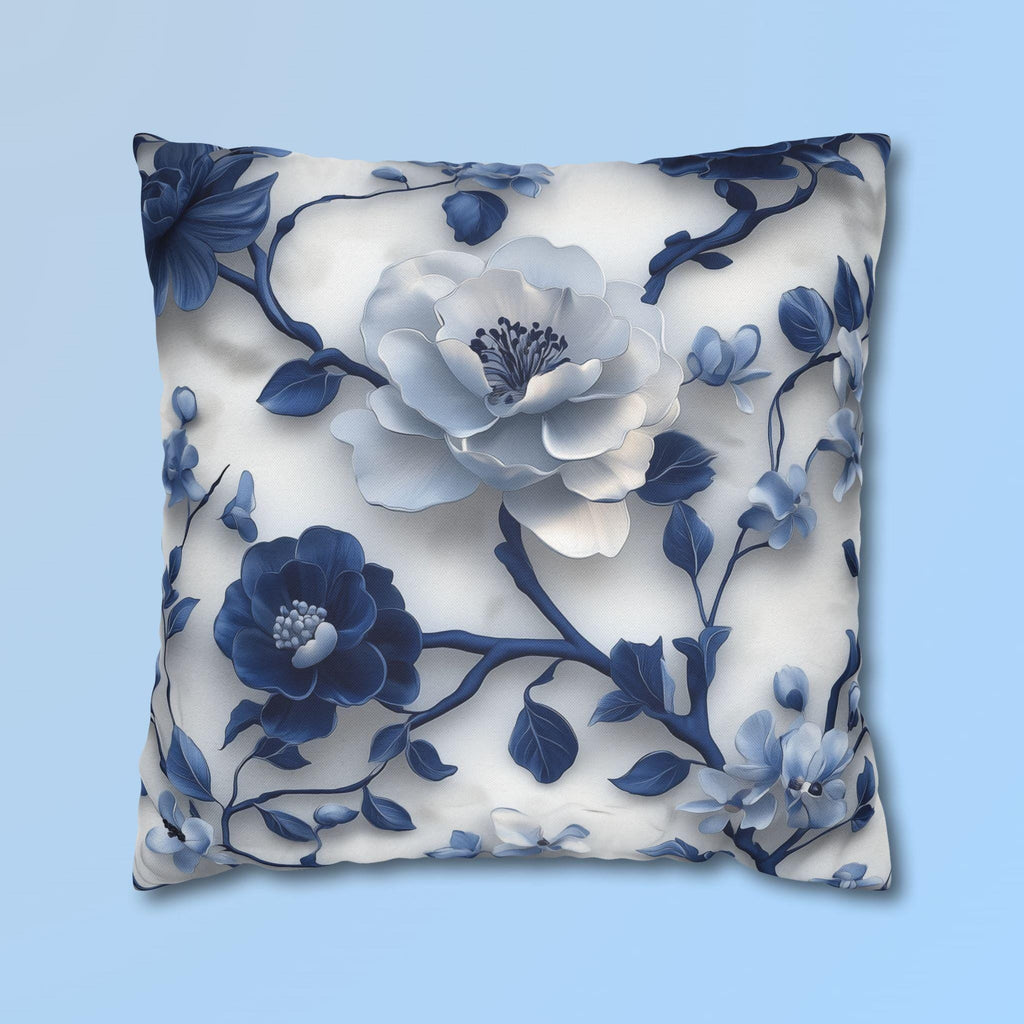 Chinoiserie Pillow Cover | Blue & White Peonies and Camellias | Elegant Home Decor Gift for Home