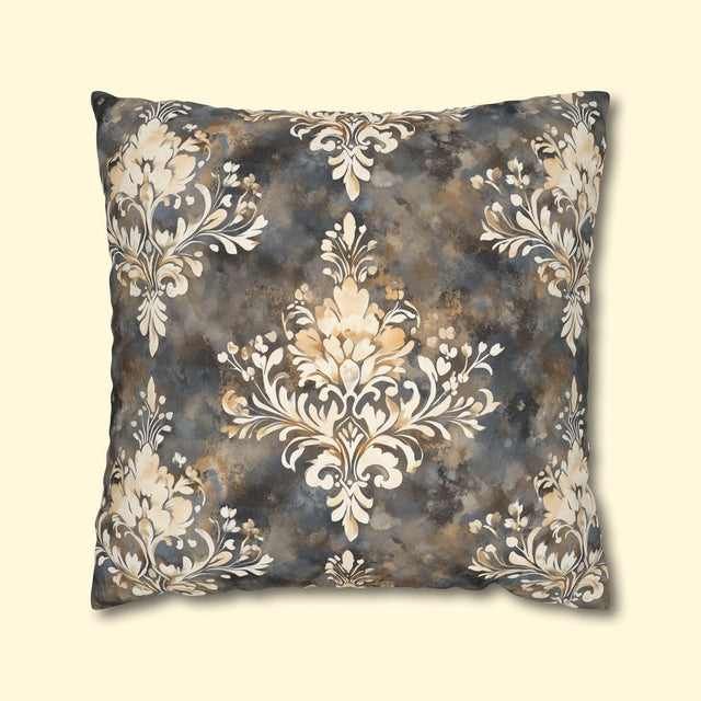 Vintage-Inspired Damask Pillowcase: Elegant Cream & Gray Square Cushion Cover for Home Decor