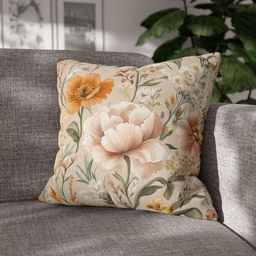 Botanical Pillow Cover: Apricot, Honey, Sage on Warm Neutral Background