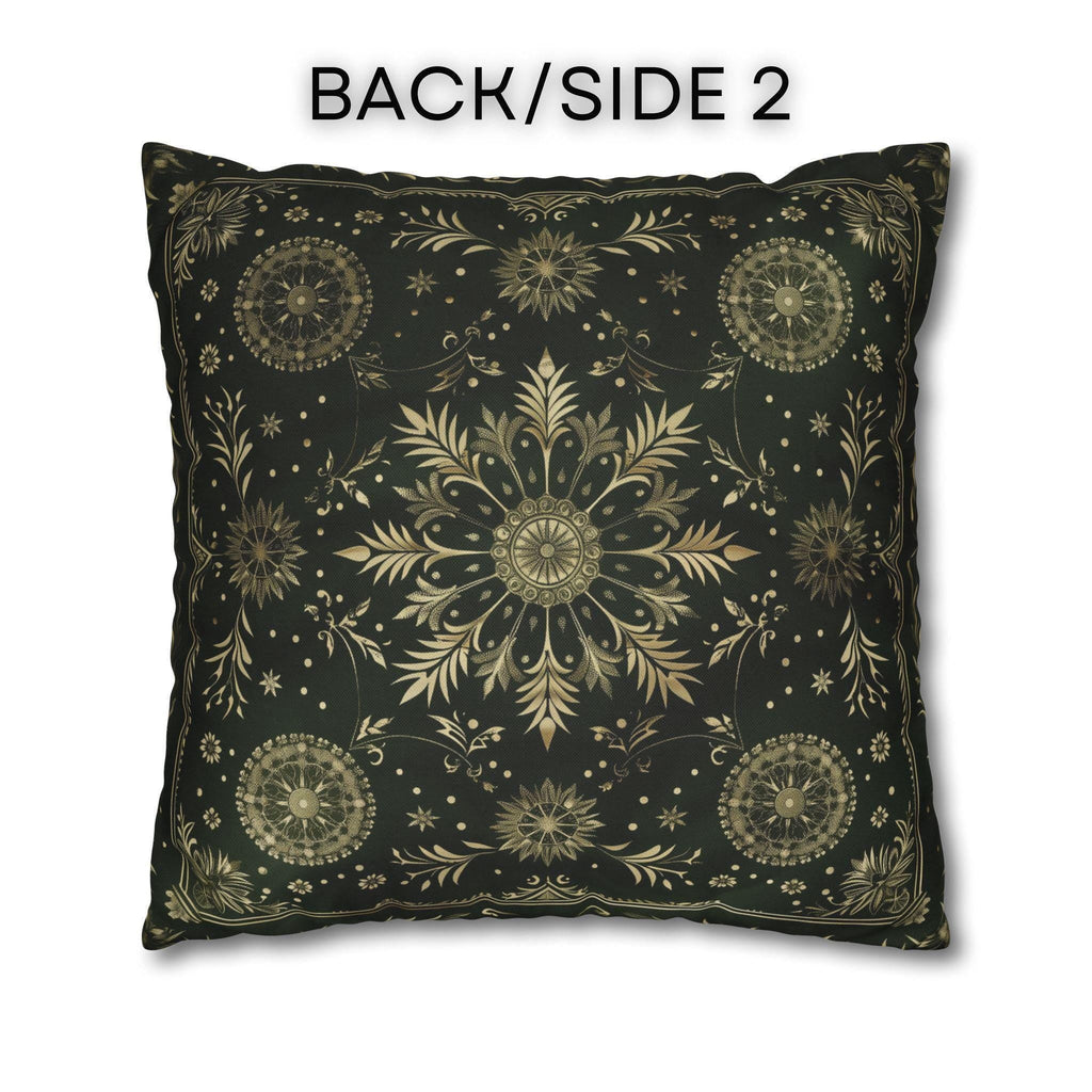 Elegant Dark Emerald Green Christmas Pillow Cover with Golden Snowflakes: Luxurious Holiday Decor