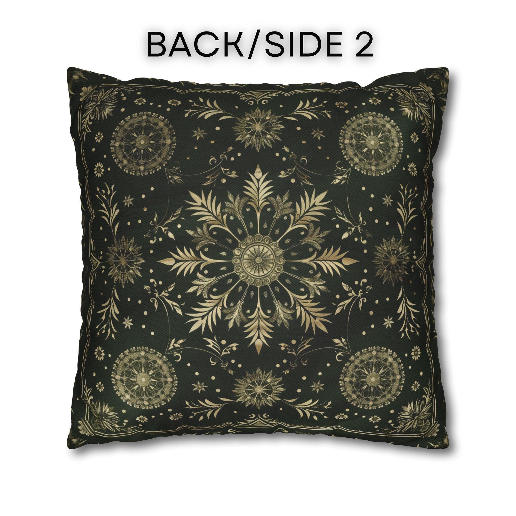 Elegant Dark Emerald Green Christmas Pillow Cover with Golden Snowflakes: Luxurious Holiday Decor