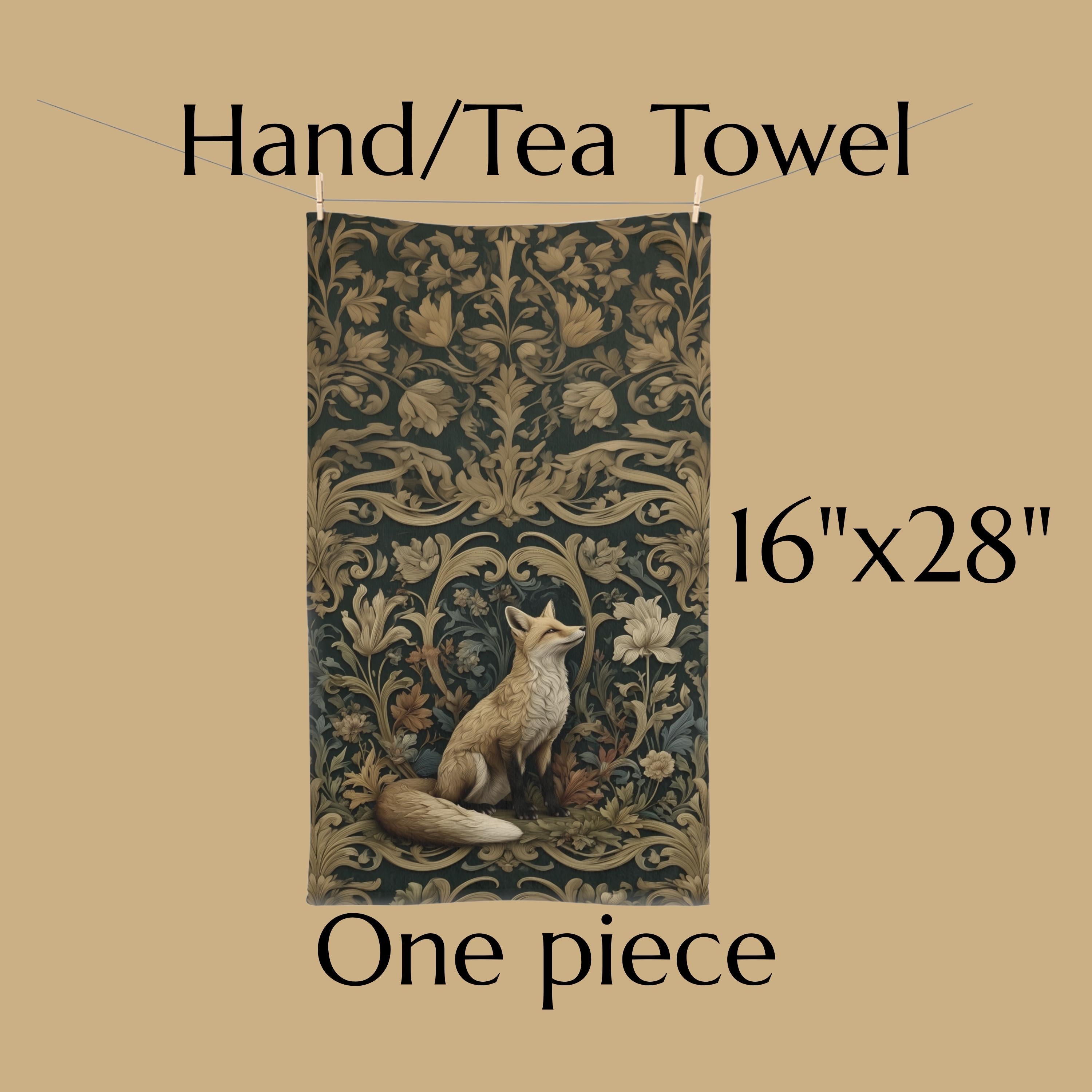 William Morris Fox Hand Towel: Dark Woodland Botanical Arts & Crafts Decor