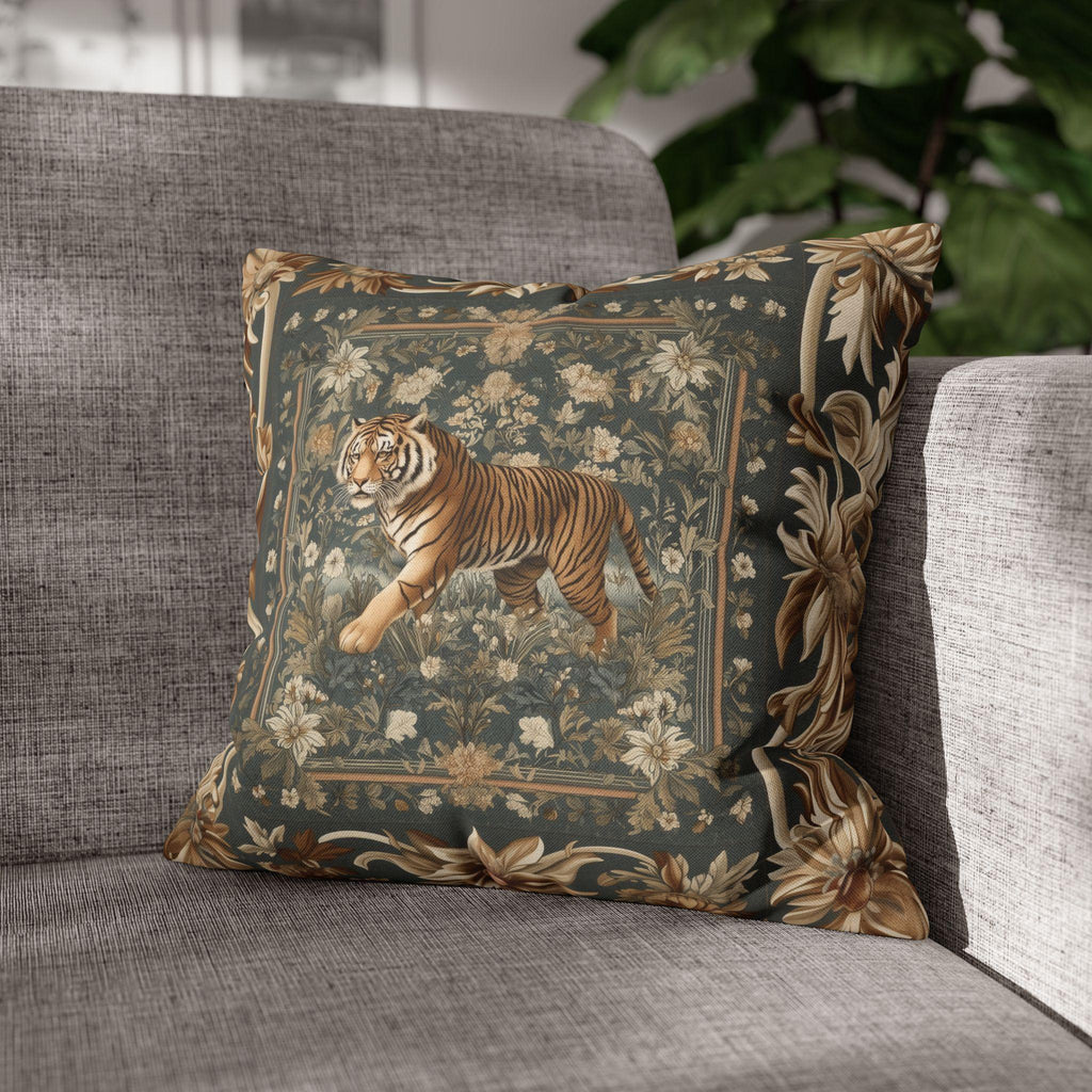 Tibetan Tiger Botanical Tapestry Pillow Cover: William Morris Inspired Garden Art