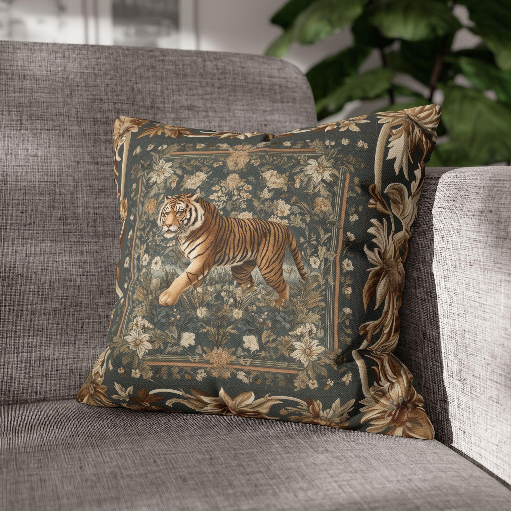 Tibetan Tiger Botanical Tapestry Pillow Cover: William Morris Inspired Garden Art