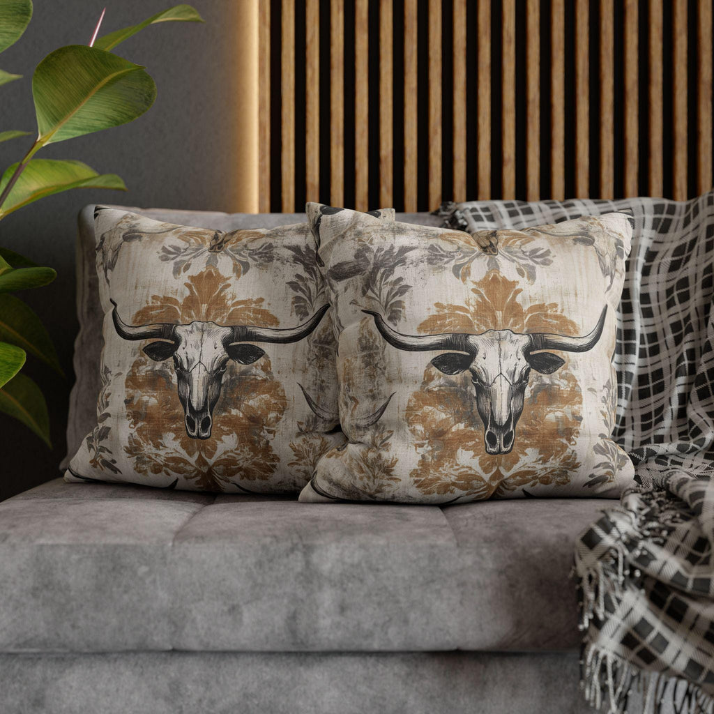 Rustic Longhorn Skull Pillow Cover: Western Ranch Decor for Southwest Cowboy Home Accent