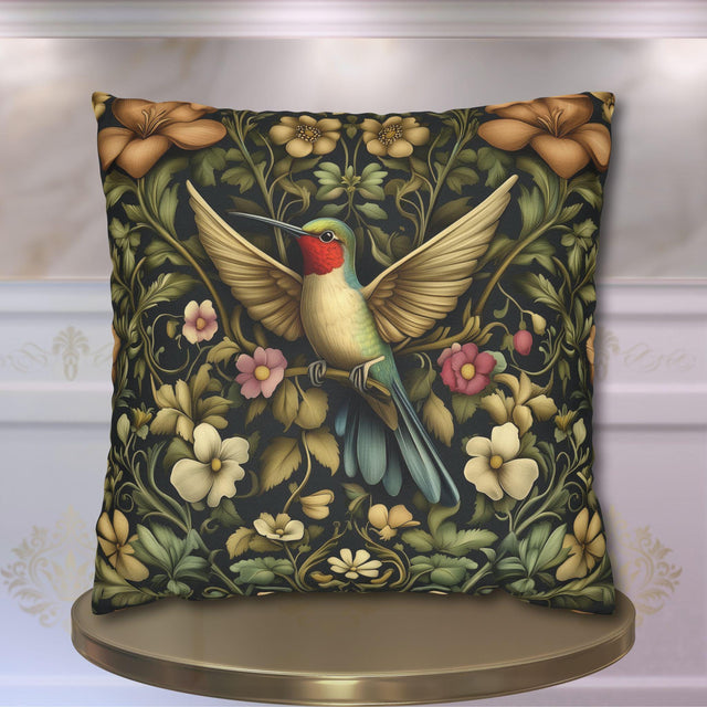 William Morris Inspired Hummingbird Floral Pillow Cover: Arts and Crafts Garden Accent