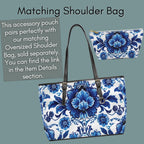 Elegant Blue Floral Accessory Pouch: Boho Makeup Bag & Travel Organizer with Porcelain Pattern