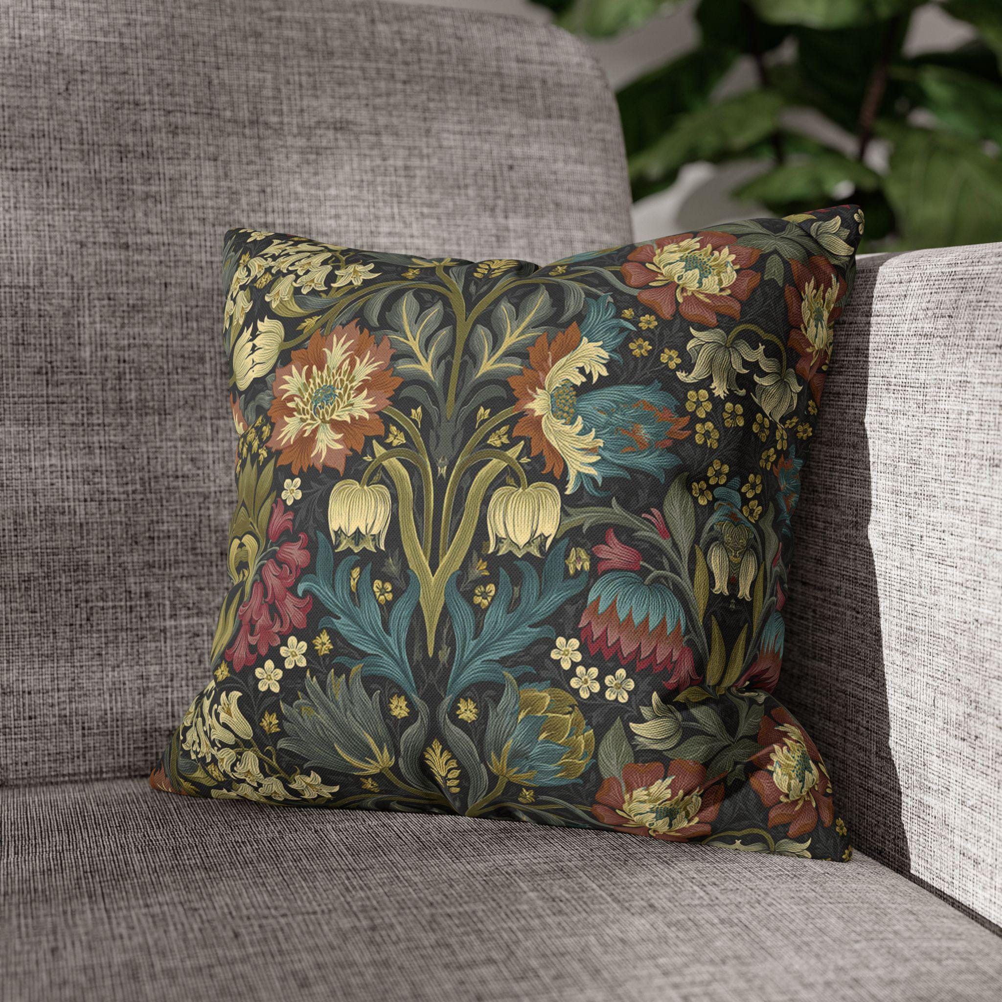 William Morris Inspired Pillow Cover: Midnight Navy Botanical Design