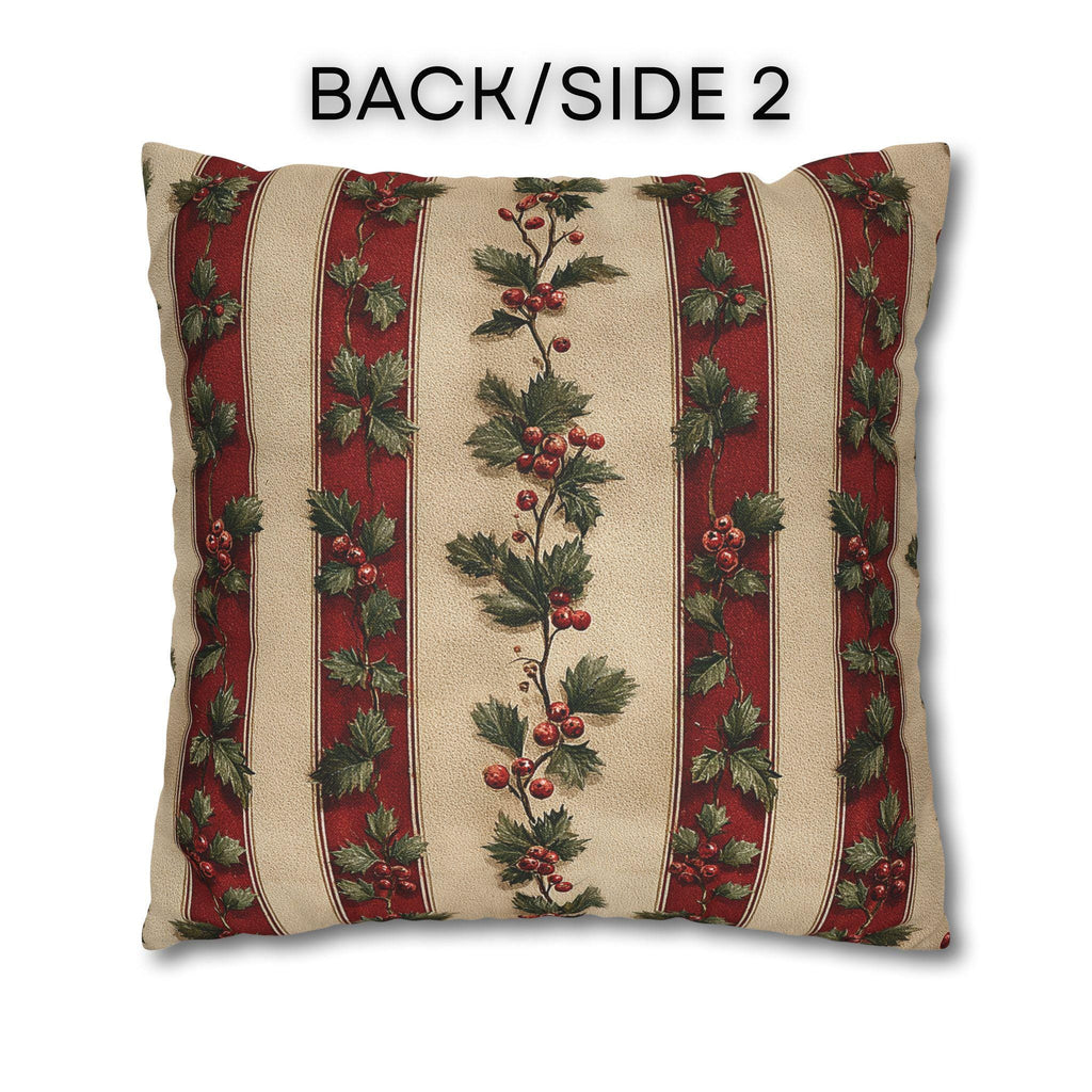 Striped Holly Christmas Pillow Cover: Red, Green, Cream Holiday Botanical Winter Decor