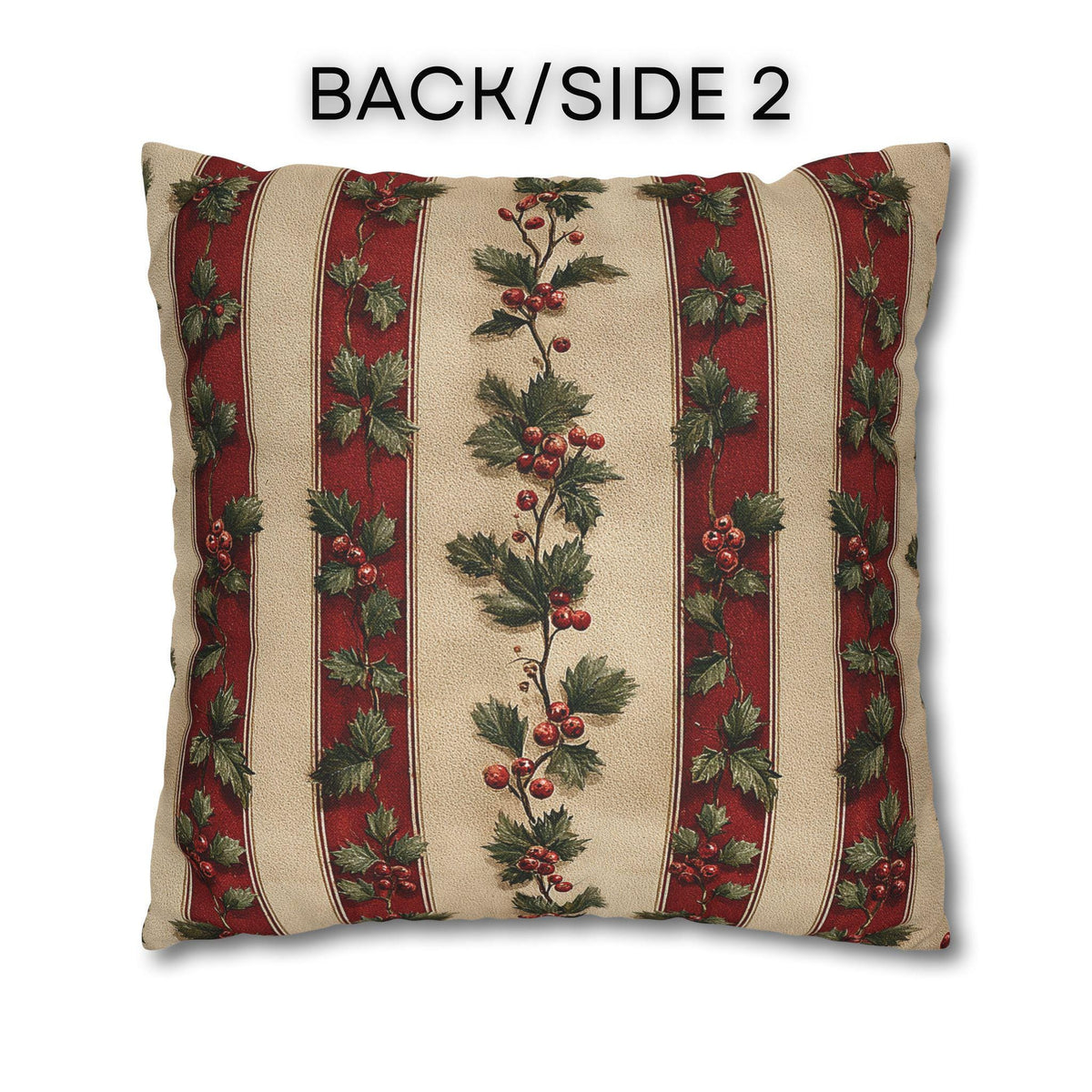 Striped Holly Christmas Pillow Cover: Red, Green, Cream Holiday Botanical Winter Decor