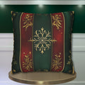 Red and Green Striped Holiday Pillow Cover: Gold Floral Accent