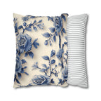Elegant Chinoiserie Blue Floral Pillow Cover: Porcelain-Inspired Off-White