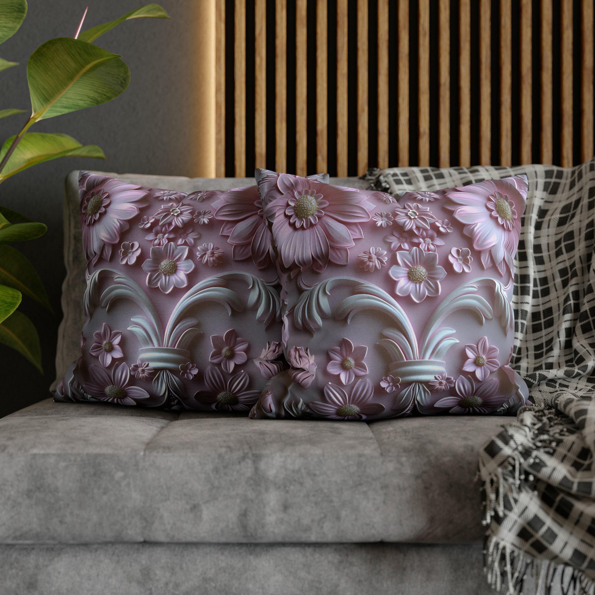 Pink Floral Coquette Pillow Cover: Rococo Style Cushion