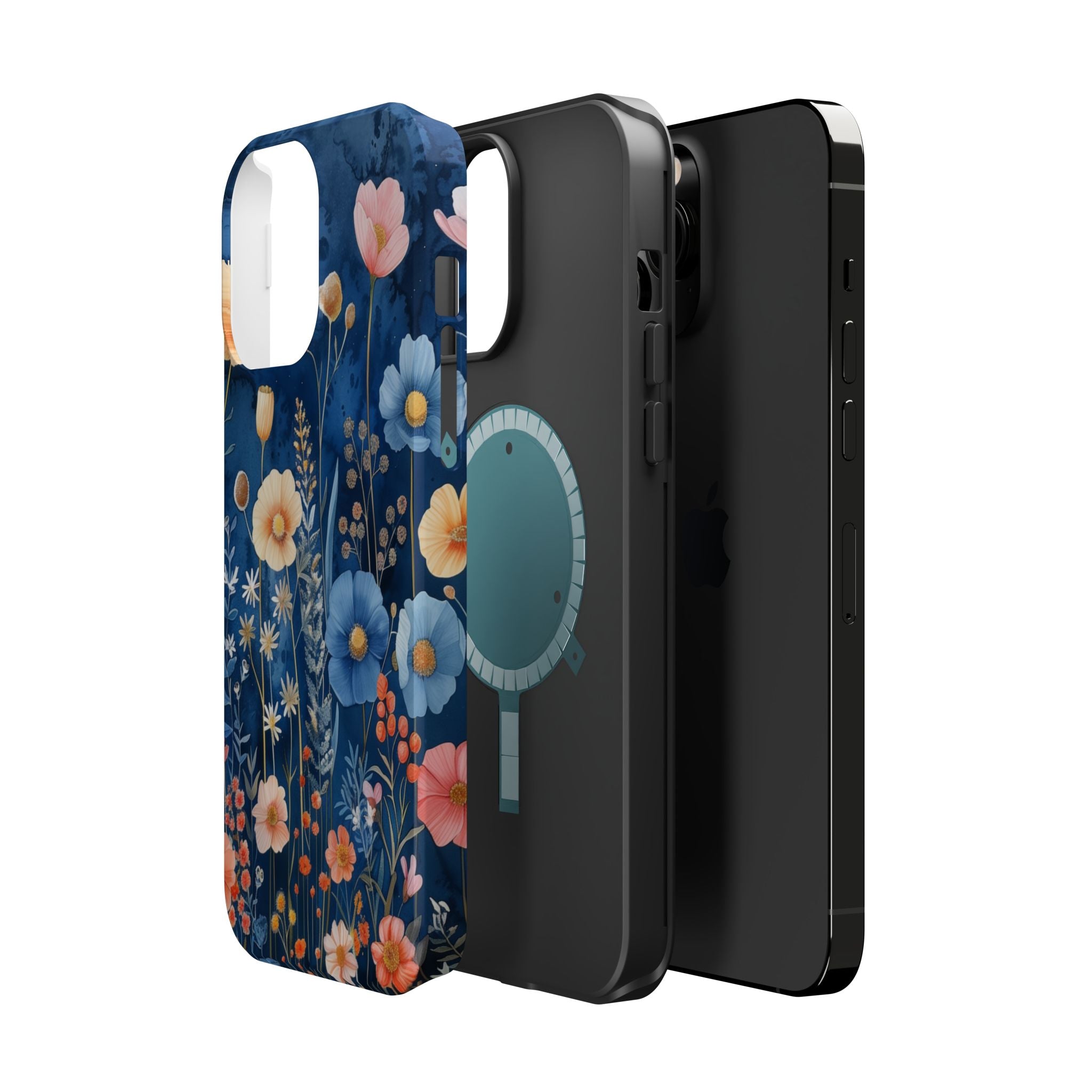 Blue Wildflower MagSafe iPhone Case: Dreamy Floral Design 14 15 16 Pro Plus Max