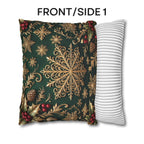 Emerald Green Holiday Pillow Cover: Brushed Gold Snowflake, Jewel Tone Christmas Urban Decor
