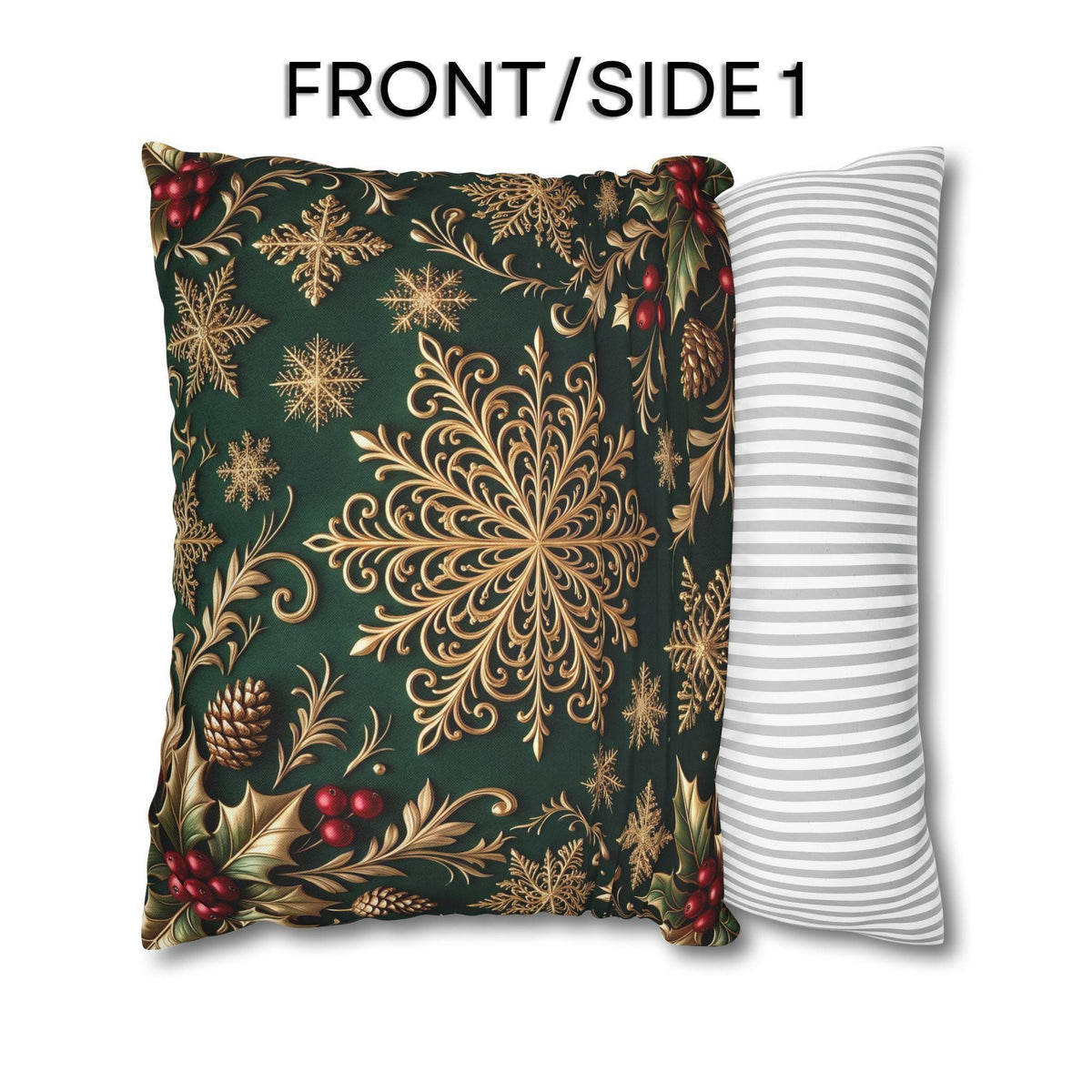 Emerald Green Holiday Pillow Cover: Brushed Gold Snowflake, Jewel Tone Christmas Urban Decor