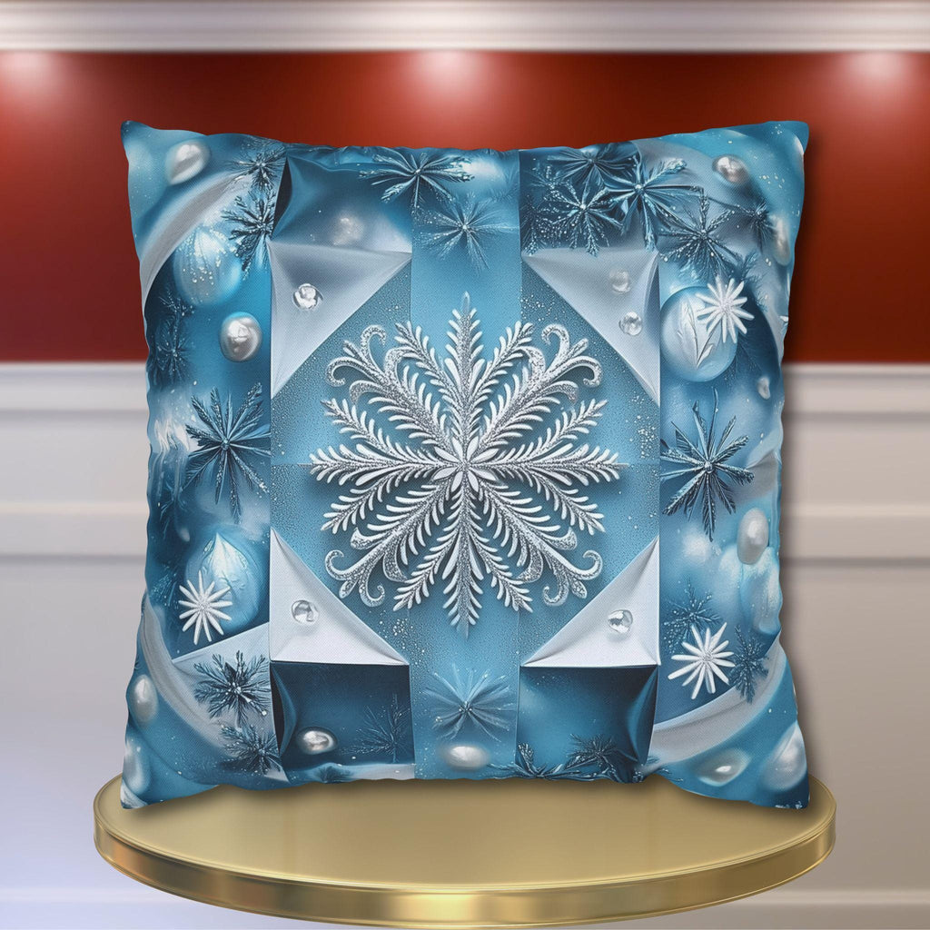 Icy Blue Frozen Snowflake Pillow Cover, with Silver & White Winter Home Decor Pillowcase