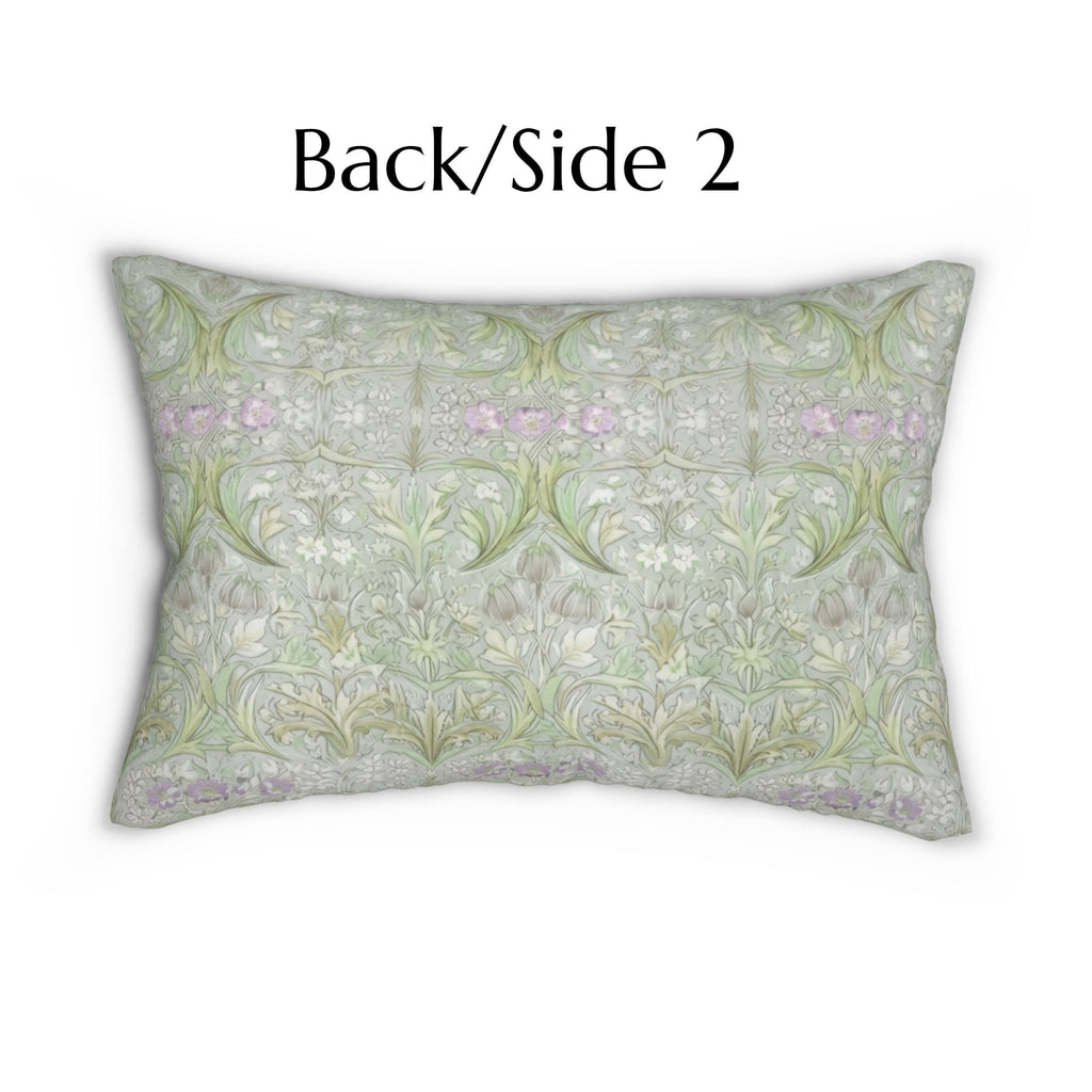 William Morris Inspired Lumbar Pillow: Soft Sage Botanical with Muted Lavender