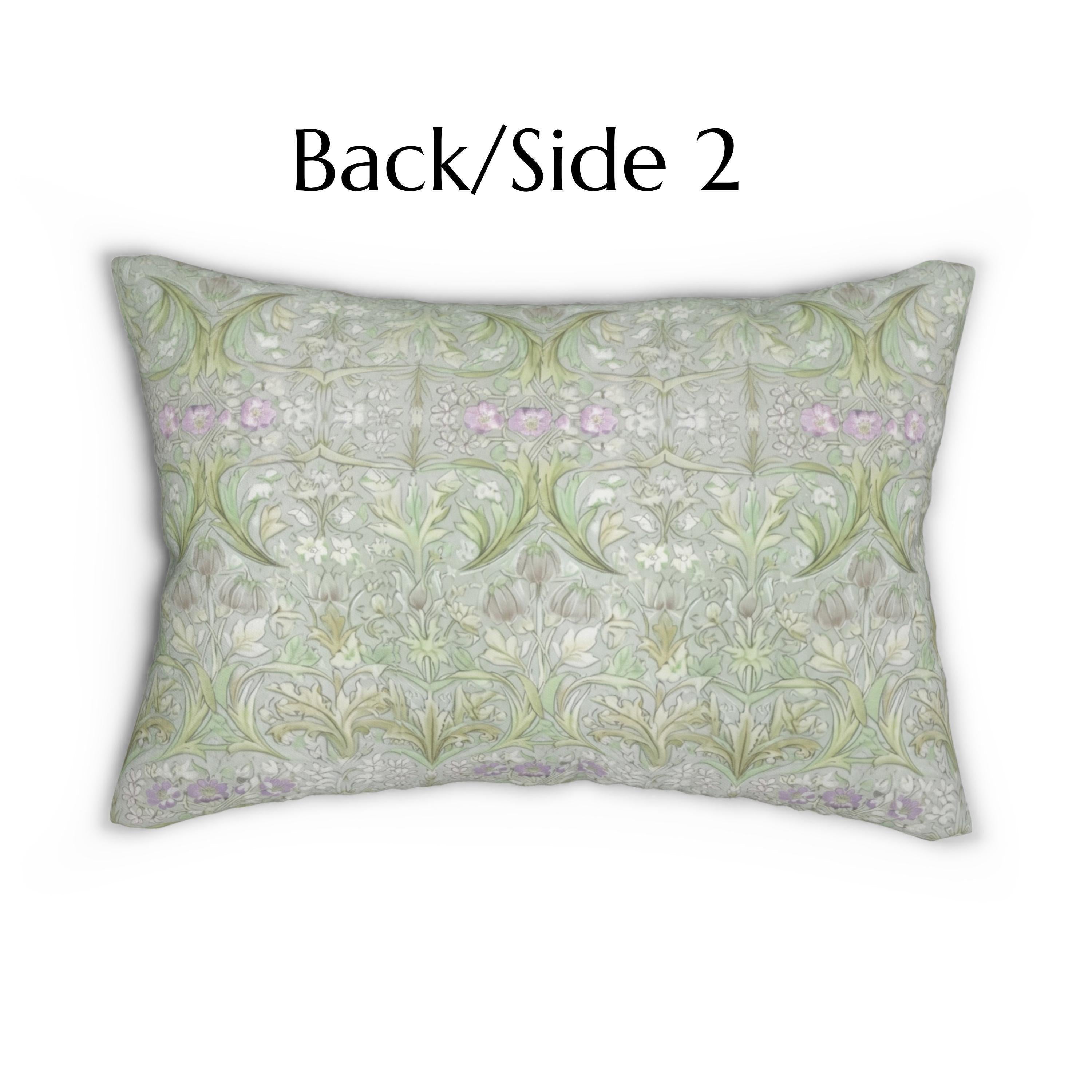 William Morris Inspired Lumbar Pillow: Soft Sage Botanical with Muted Lavender