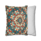 Traditional Turkish Kilim-Inspired Pillow Cover: Vibrant Teal Medallion Design Square Cushion