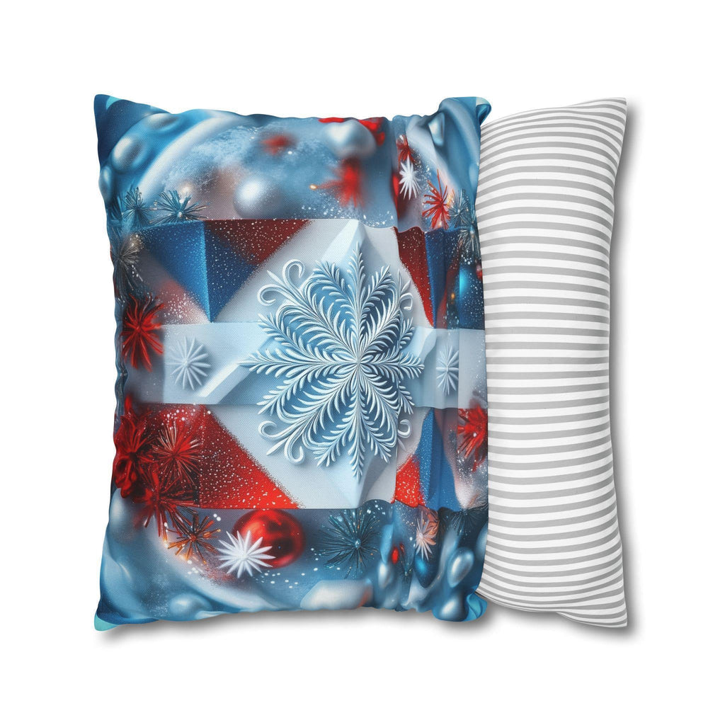 Winter Snowflake Pillow Cover, Geometric Holiday Throw Cushion, Red White Blue