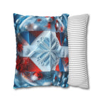 Winter Snowflake Pillow Cover, Geometric Holiday Throw Cushion, Red White Blue