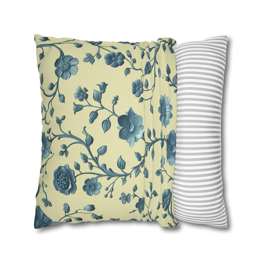 Elegant Chinoiserie Floral Pillow: Teal & Buttery Yellow Botanical Cushion for Classic or Modern Decor