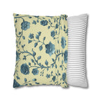 Elegant Chinoiserie Floral Pillow Cover: Teal & Buttery Yellow Botanical Cushion for Classic or Modern Decor