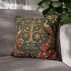 Emerald Green Peacock Christmas Pillow Cover: Gold Poinsettia, Maximalist Holiday
